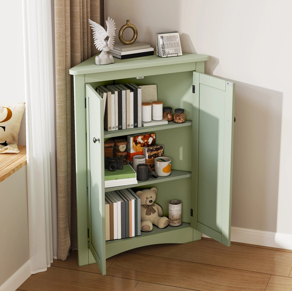 Mobile angolare da bagno verde con 2 ante; 3 ripiani; 61;5 x 80 cm in MDF