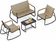 SONGMICS Set Mobili da Giardino, Set da Balcone, 2 Sedie a Dondolo con Tavolino, Panchina da Giardino, Acciaio, Tessuto Sintetica Traspirante, per Terrazza e Giardino, Marrone Chiaro GGF0028KZ01