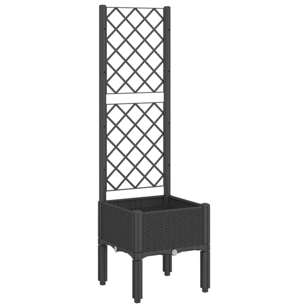 Fioriera da giardino con traliccio-Vaso da Esterno-Vaso con Griglia Nera 40x40x142 cm in PP