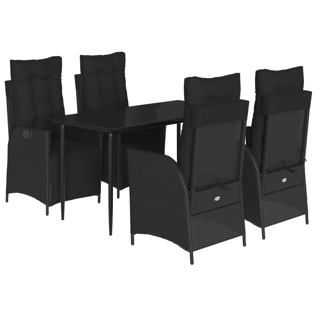 vidaXL Set da Pranzo da Giardino 5 pz Nero con Cuscini in Polyrattan