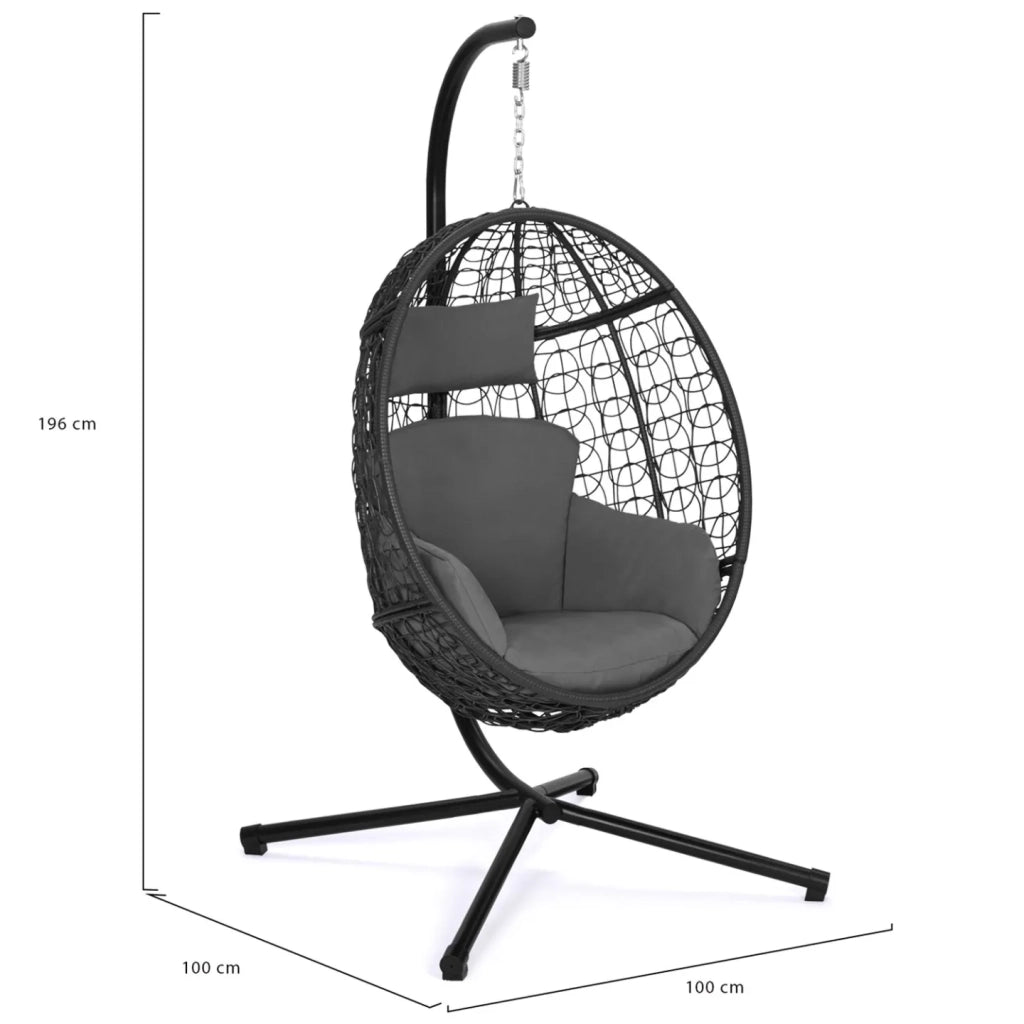 IDMarket - Poltrona dondolo sospesa grigio con piedistallo con cuscino grigio