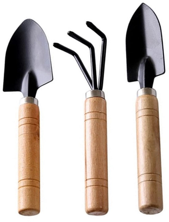 Set di giardinaggio Mini - Attrezzi per la cura delle piante - Formato miniatura - 3 pezzi - Grigio