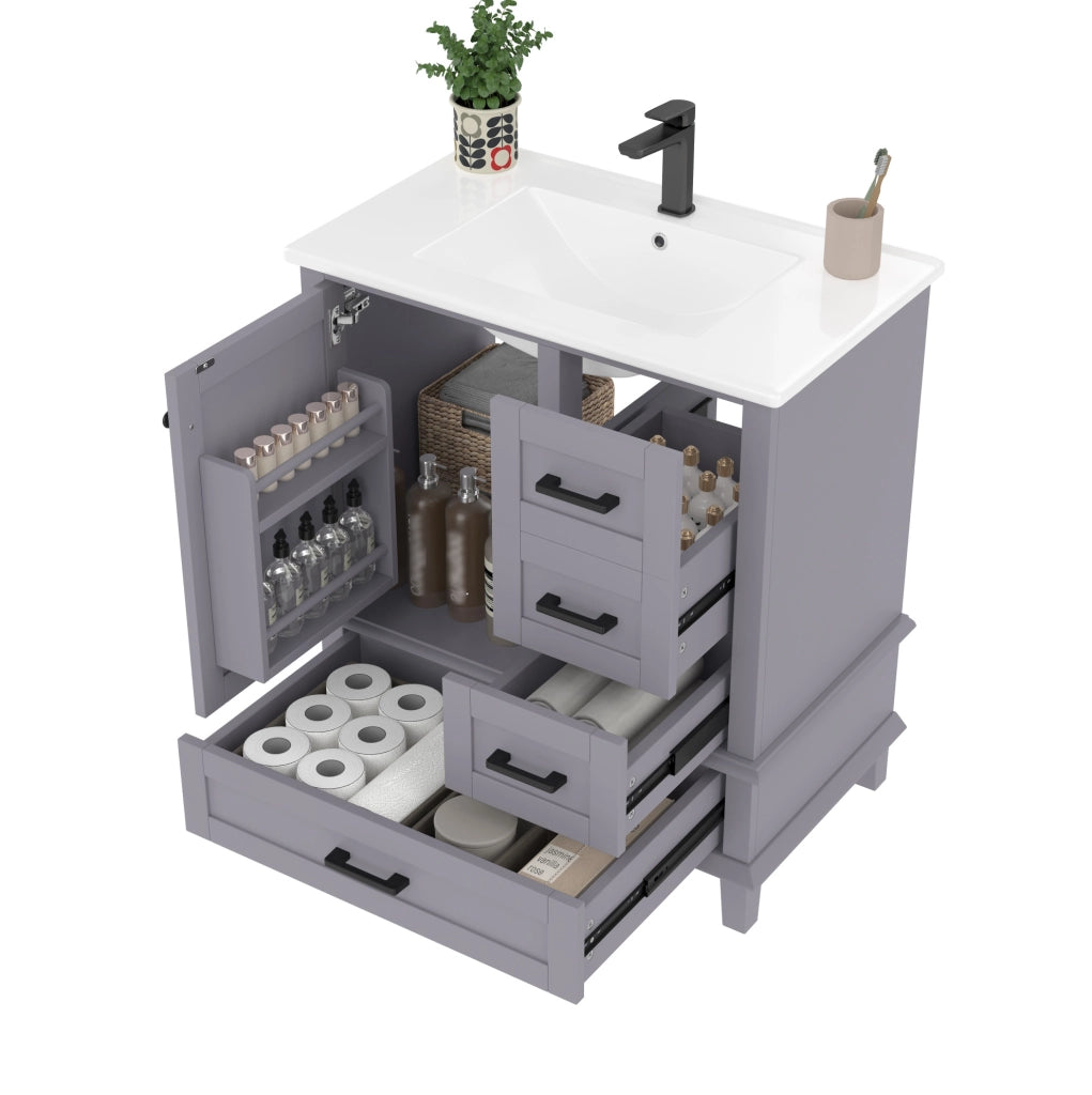 Mobile bagno a pavimento grigio con lavabo in ceramica 76 cm