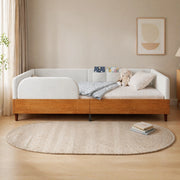 Letto singolo imbottito per bambini 90×200 cm in velluto bianco con 2 tasche