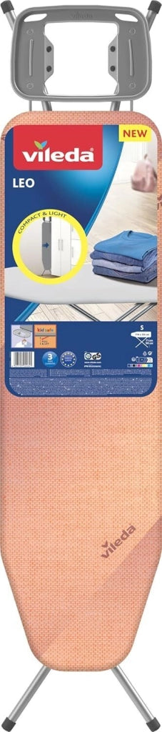 Vileda 174227 Leo Asse da Stiro con Poggia Ferro Piano 114x33 cm Altezza Regolabile 71-90 cm colore Silver e Arancio