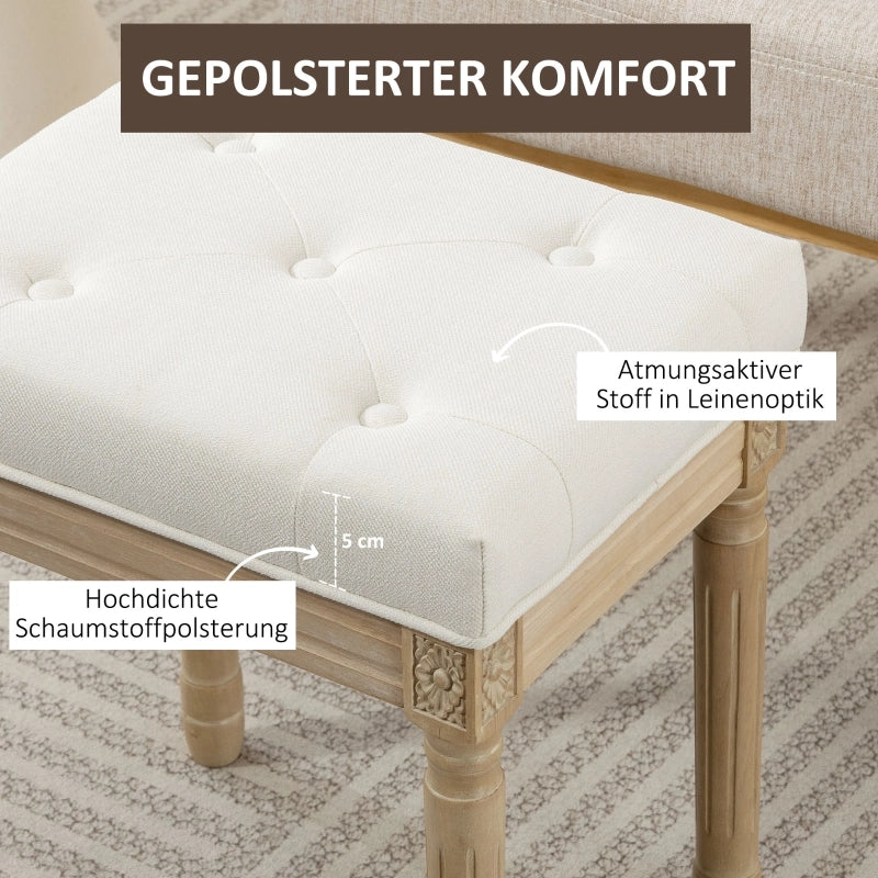 Pouf imbottito in tessuto effetto lino con gambe in legno e portata 120 kg beige 42 × 32 × 46,5 cm