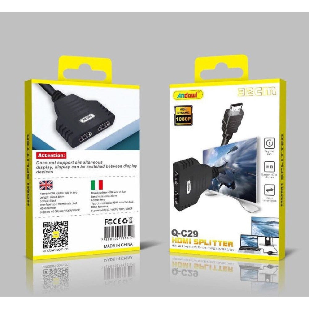 Trade Shop - Adattatore Splitter Hdmi Maschio A 2 Hdmi Femmina 32 Cm Supporta Hd 1080p Q-c29 -