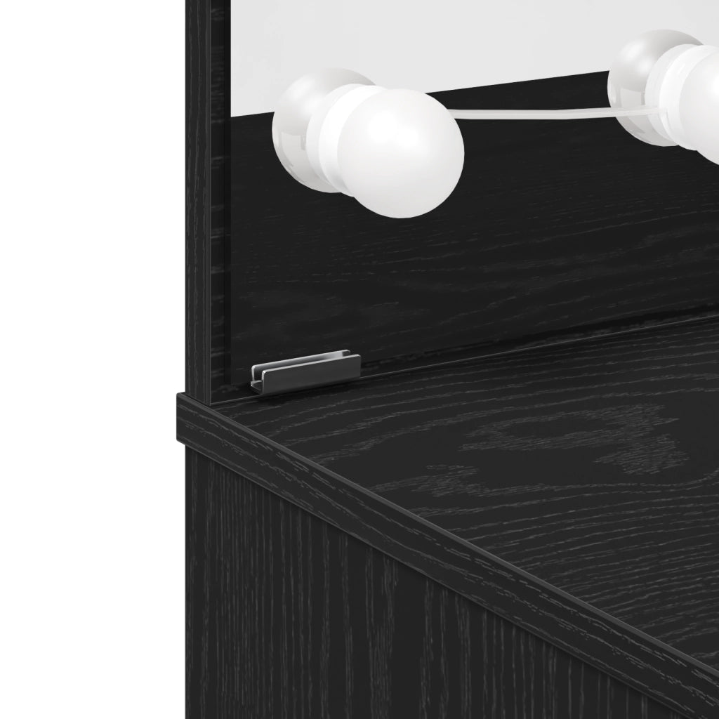 Tavolo da Trucco LED in Rovere Nero - 74.5x40x141 cm, Fatto in Legno Ingegnerizzato