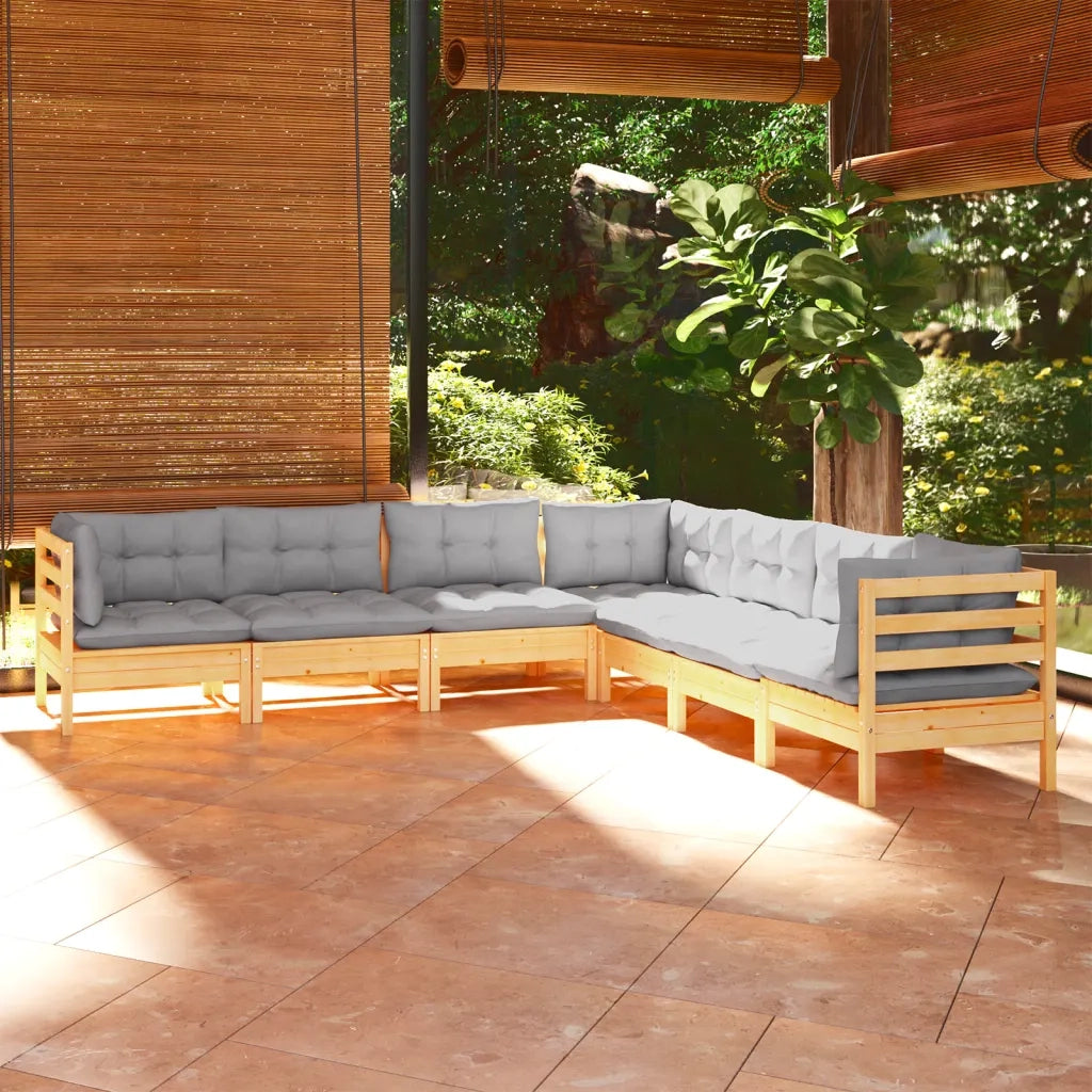 Set Divani da Giardino 7 pz con Cuscini Grigi Massello di Pino 3096790
