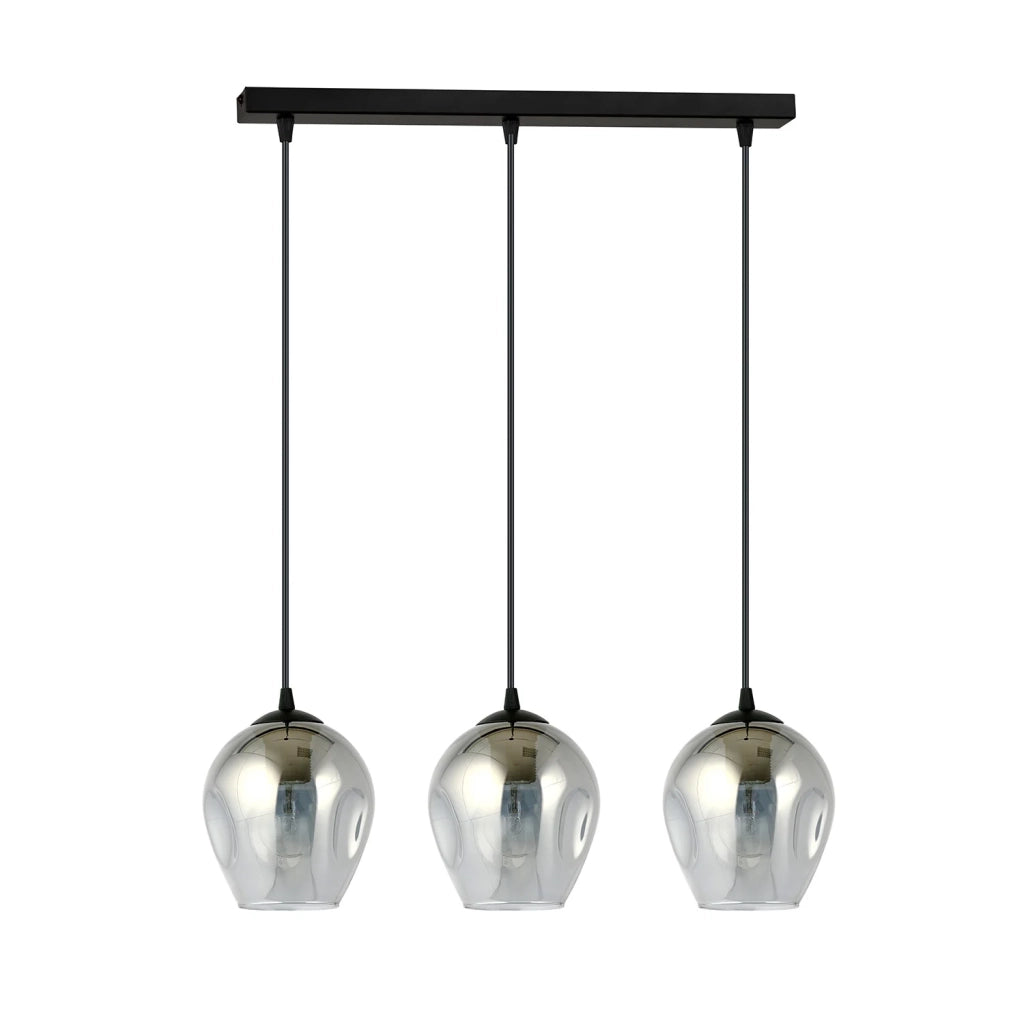 Lampadario 3 Luci Fuxi In Acciaio Nero E Vetri Fumè
