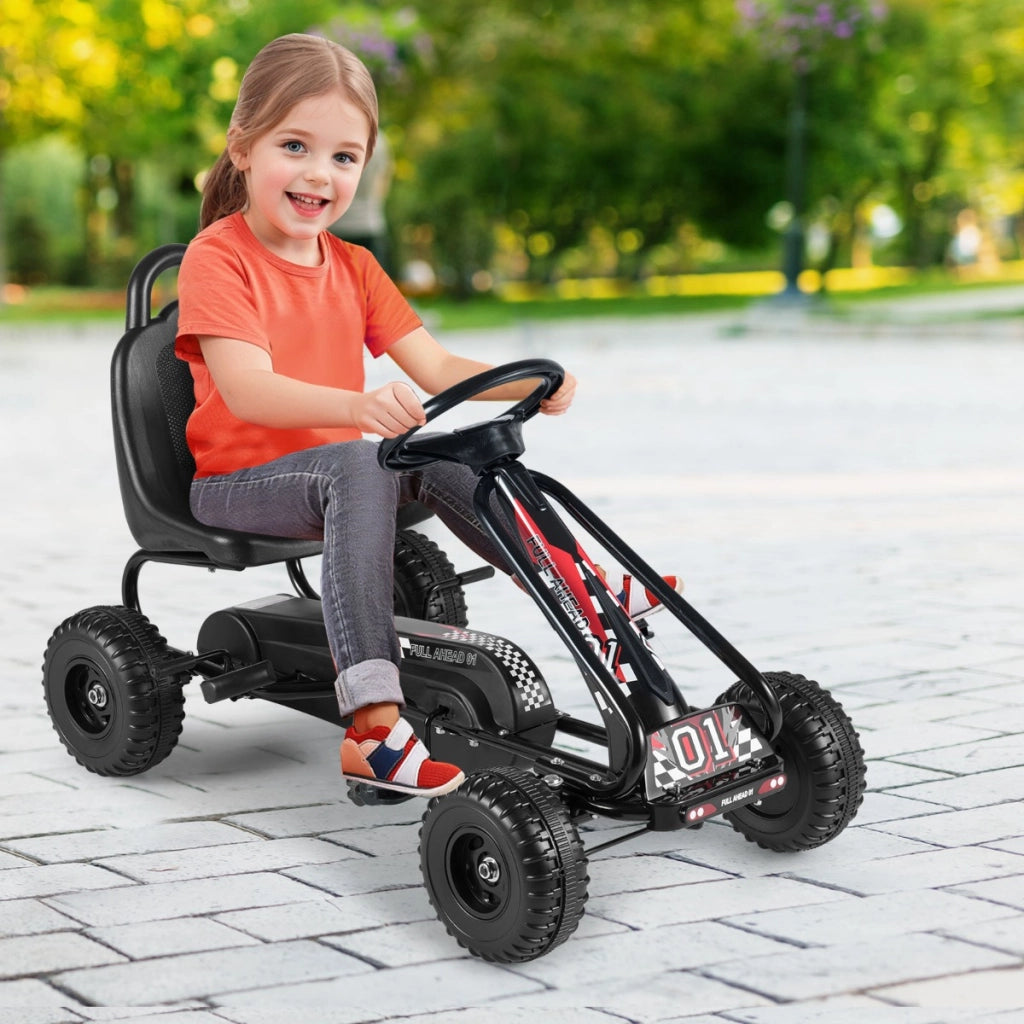 Go kart giocattolo con sedile regolabile e freno a mano stabile, Go kart a pedali robusti sicuri per bambini Nero-Go Kart