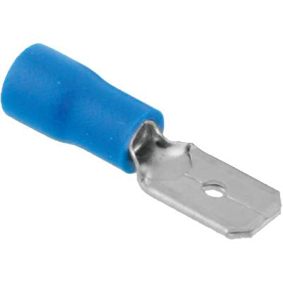 TERMINALE PIATTO MASCHIO A STRINGERE - BLU X CAVO MMQ 1,5/2,5 MM 6,3 CF=PZ 10- 12 confezioni