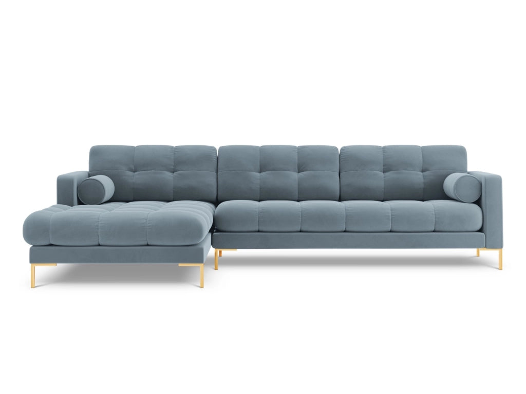 Cosmopolitan Design - Divano angolare sinistro "Bali" 5 posti in velluto azzurro 