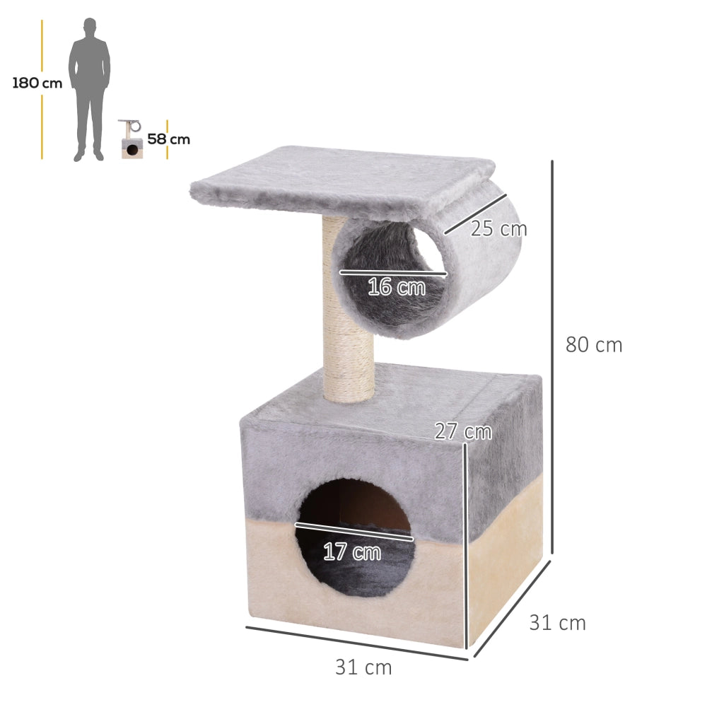 Albero per Gatti con Casetta e Posti ¨C Zephmum ¨C Grigio e Beige 31x31x58 cm