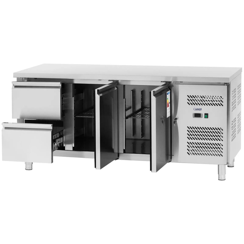 Tavolo refrigerato professionale 417 litri 2 x GN 1/2 + 2 porte 179 x 70 cm acciaio inox 14_0010036