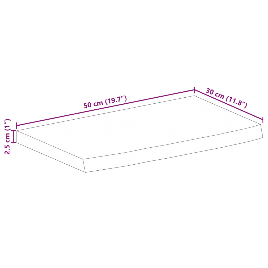 Piano Tavolo 50x30x2,5cm Bordi Vivi Legno Massello Mango Grezzo 370331