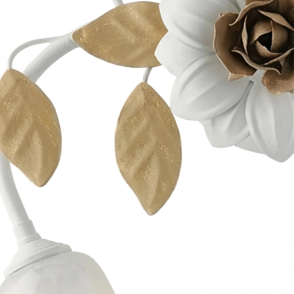 Plafoniera Arte Povera Cesto Metallo Bianco E Oro 2 Luci E14