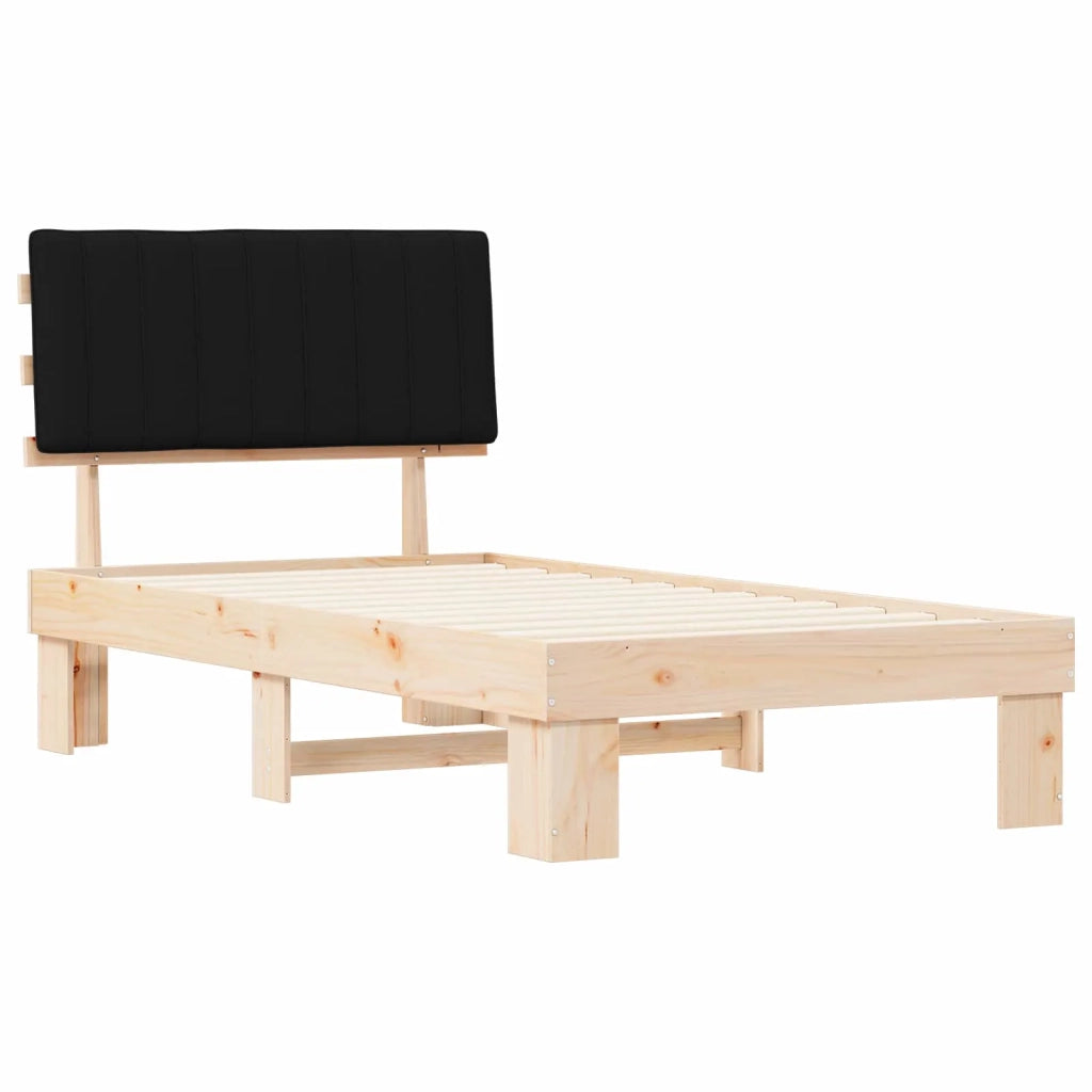 Letto con Testiera Rivestita Nero 100 x 200 cm Pino massello