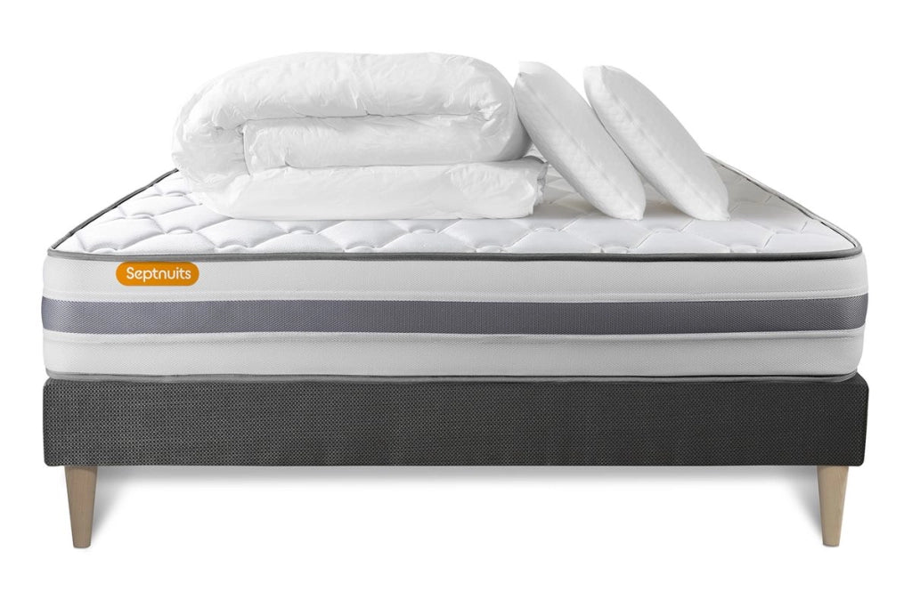 Pacchetto letto completo - Materasso 200x200cm + Box spring con doghe (kit) + 2 cuscini + Piumino - Molla Memo