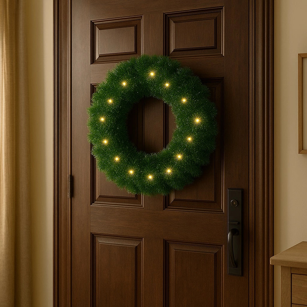 Corona Ghirlanda Natalizia Verde 40 cm con 30 LED Bianco Caldo per Addobbi