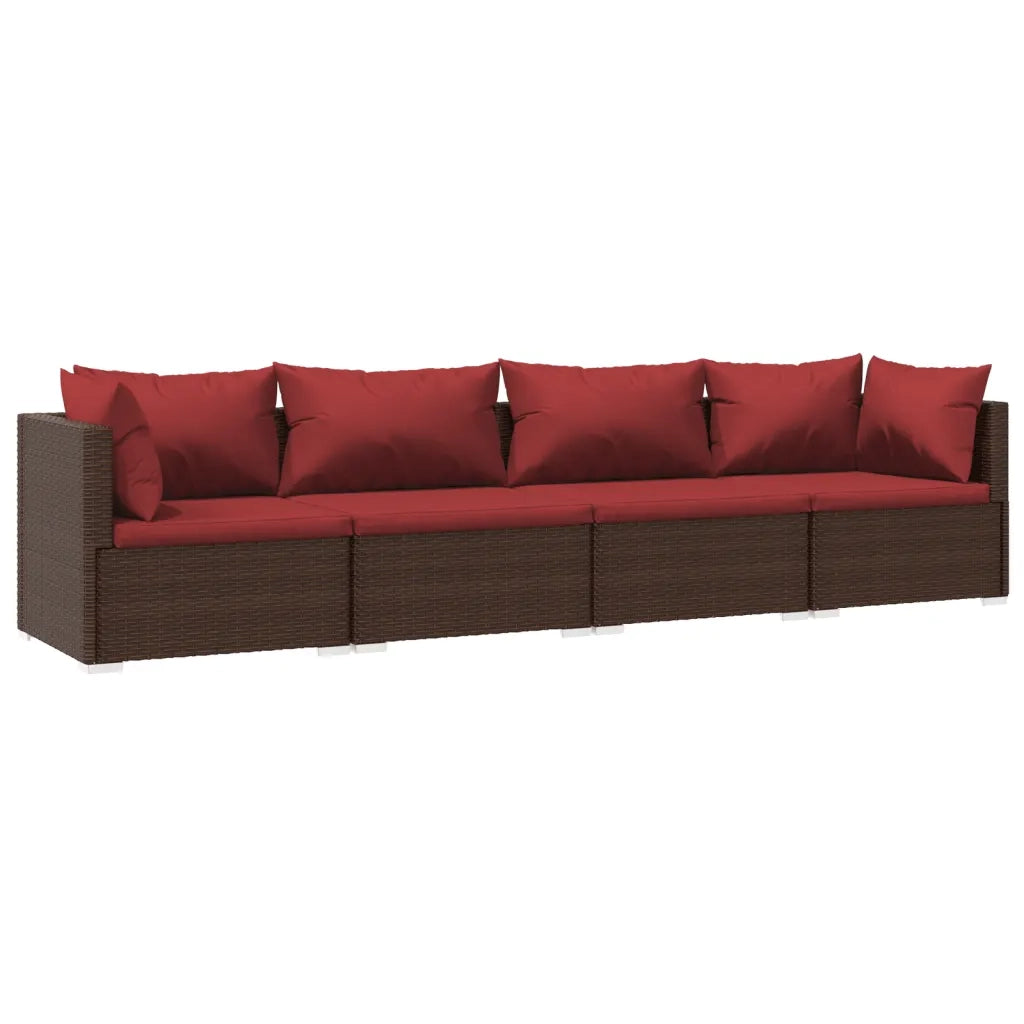 Set Divani da Giardino 4 pz con Cuscini in Polyrattan Marrone cod mxl 42211