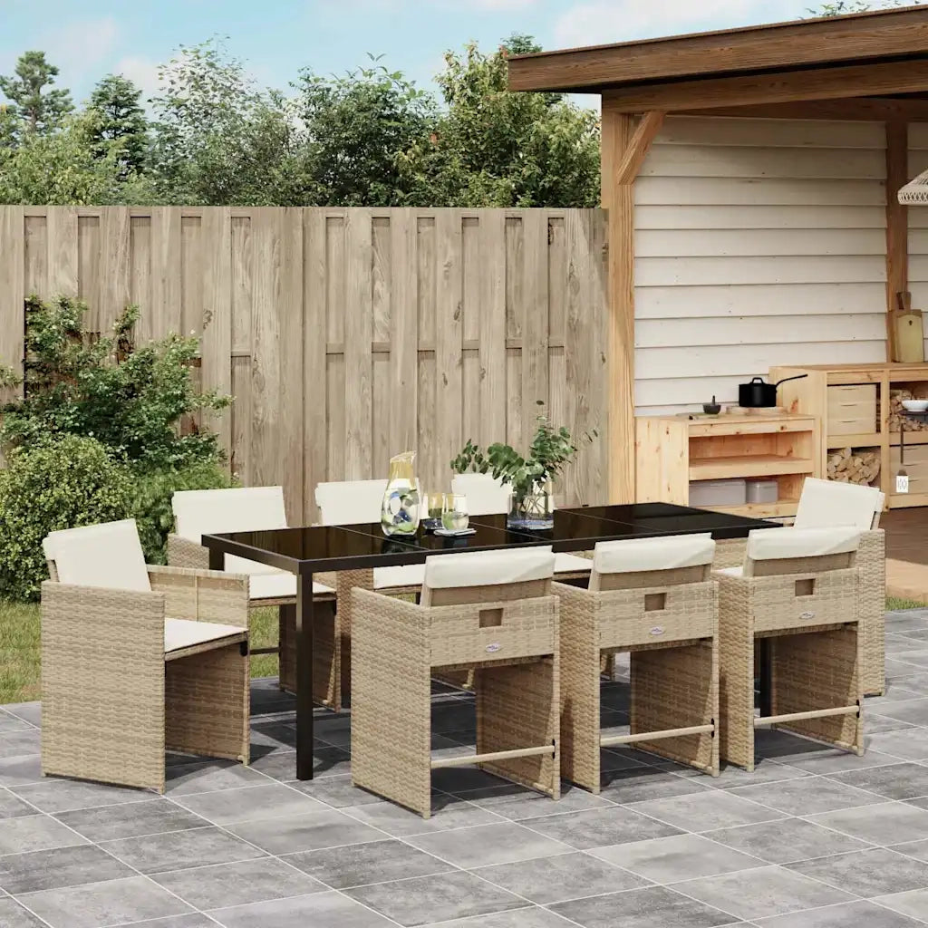 Set da Pranzo per Giardino 9 pcs Beige polyrattan