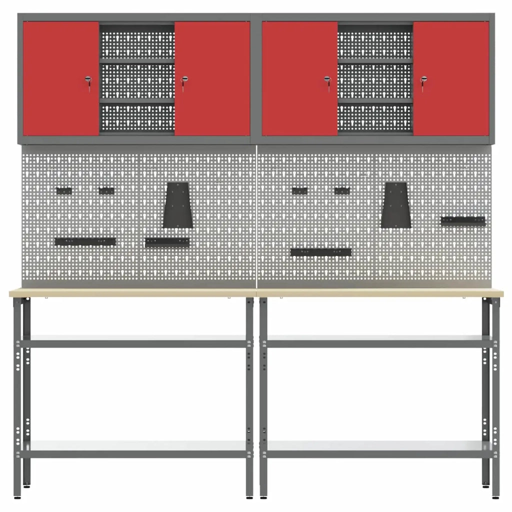 Set banco da lavoro con lo scaffale 8 pcs Rosso e Grigio 3321503