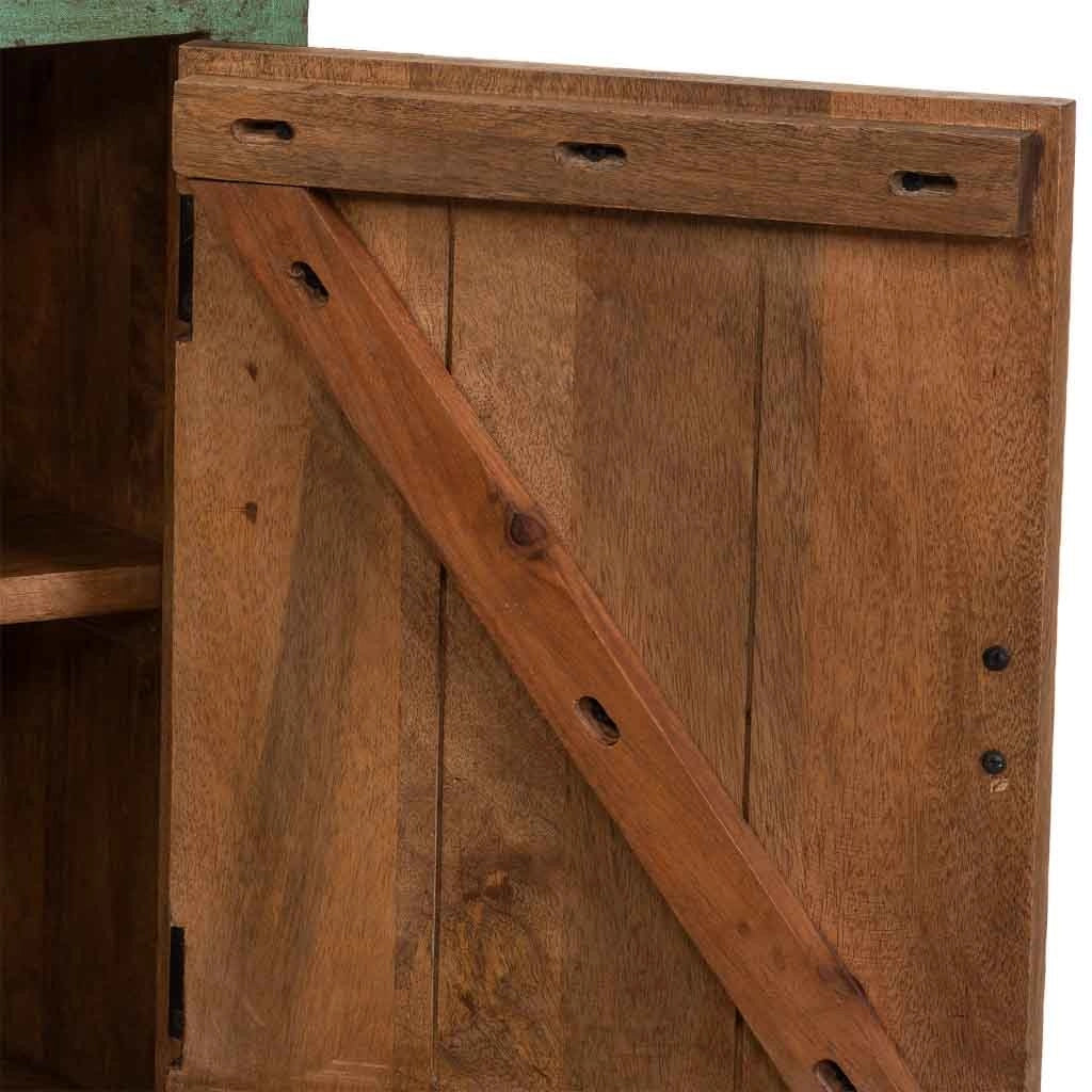 Comodino artigianale in legno verde 45x35x60h cm