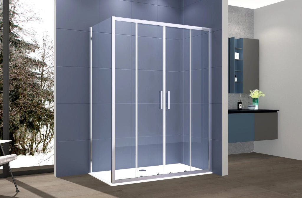 Box Doccia 2 lati 80x180 cm fisso + porta scorrevole apertura centrale H195 cm GAIA Cromato
