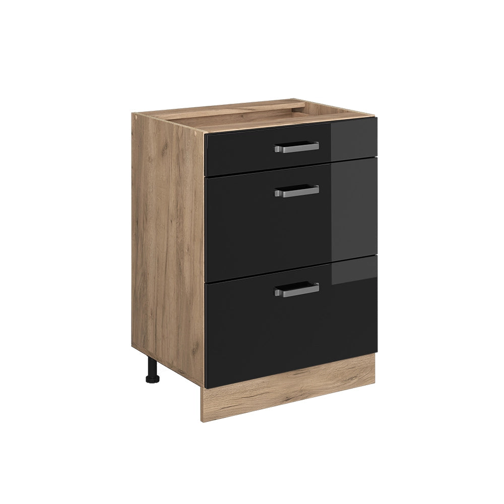 Vicco Mobiletto base per cucina Nero lucido 60 cm con cassetti, senza piano di lavoro