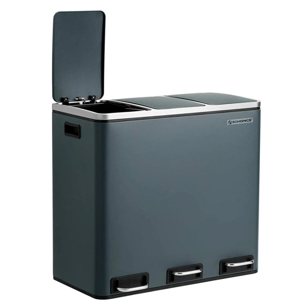 Contenitore per la raccolta differenziata contenitore per la raccolta differenziata 3 x 18 litri 3 scomparti meccanismo di chiusura ammortizzata pedali coperchio secchi interni in plastica con manici grigio antracite 12_0003236