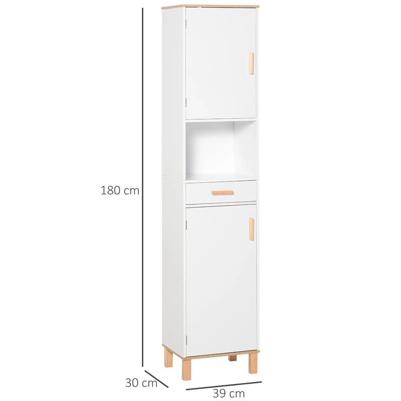 MOBILE SALVASPAZIO BAGNO IN LEGNO BIANCO, MOBILE A COLONNA CON ARMADIETTI E CASSETTO 39X30X180CM