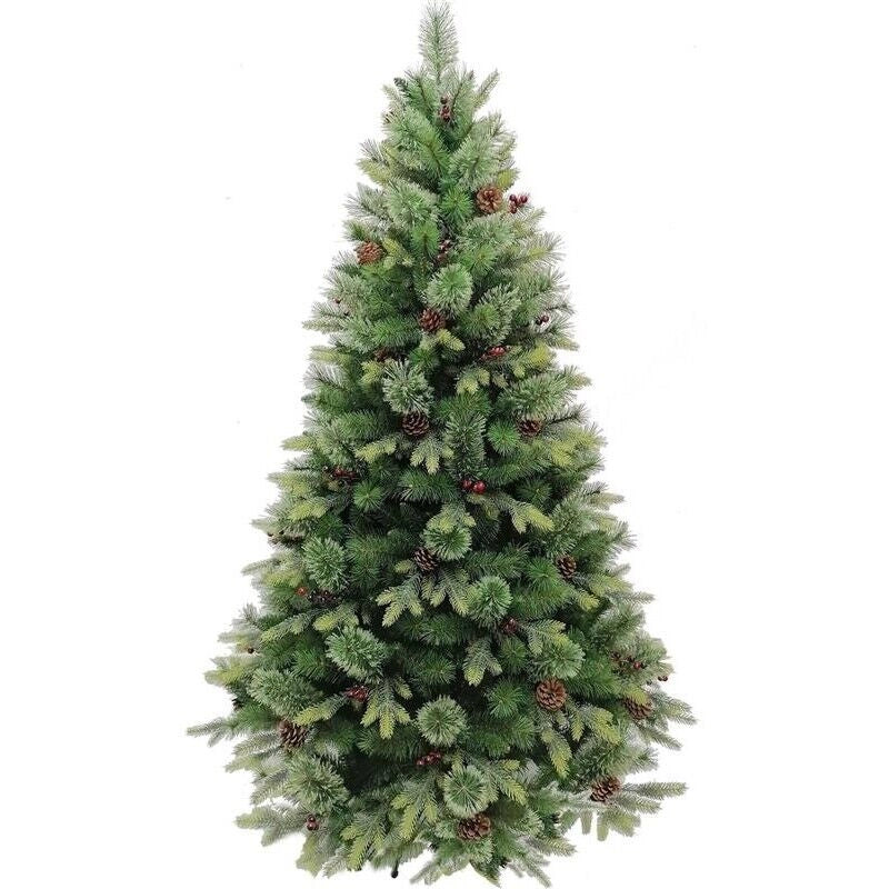 ALBERO DI NATALE ASPEN CON BACCHE E PIGNE CM.210 - RAMI 2513 VERDE DIAMETRO 130 CM