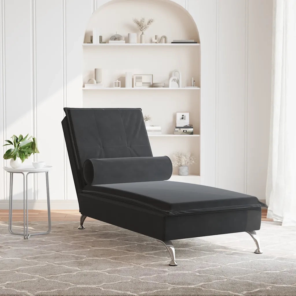 Chaise Longue Massaggi con Cuscino a Rullo Nero in Velluto CFW1484756