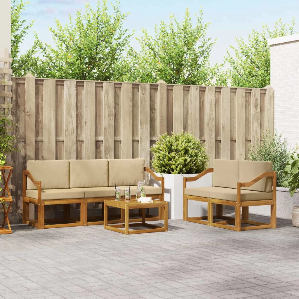 Set di divani da esterno con cuscino 6 pcs Naturale e Beige 3366026
