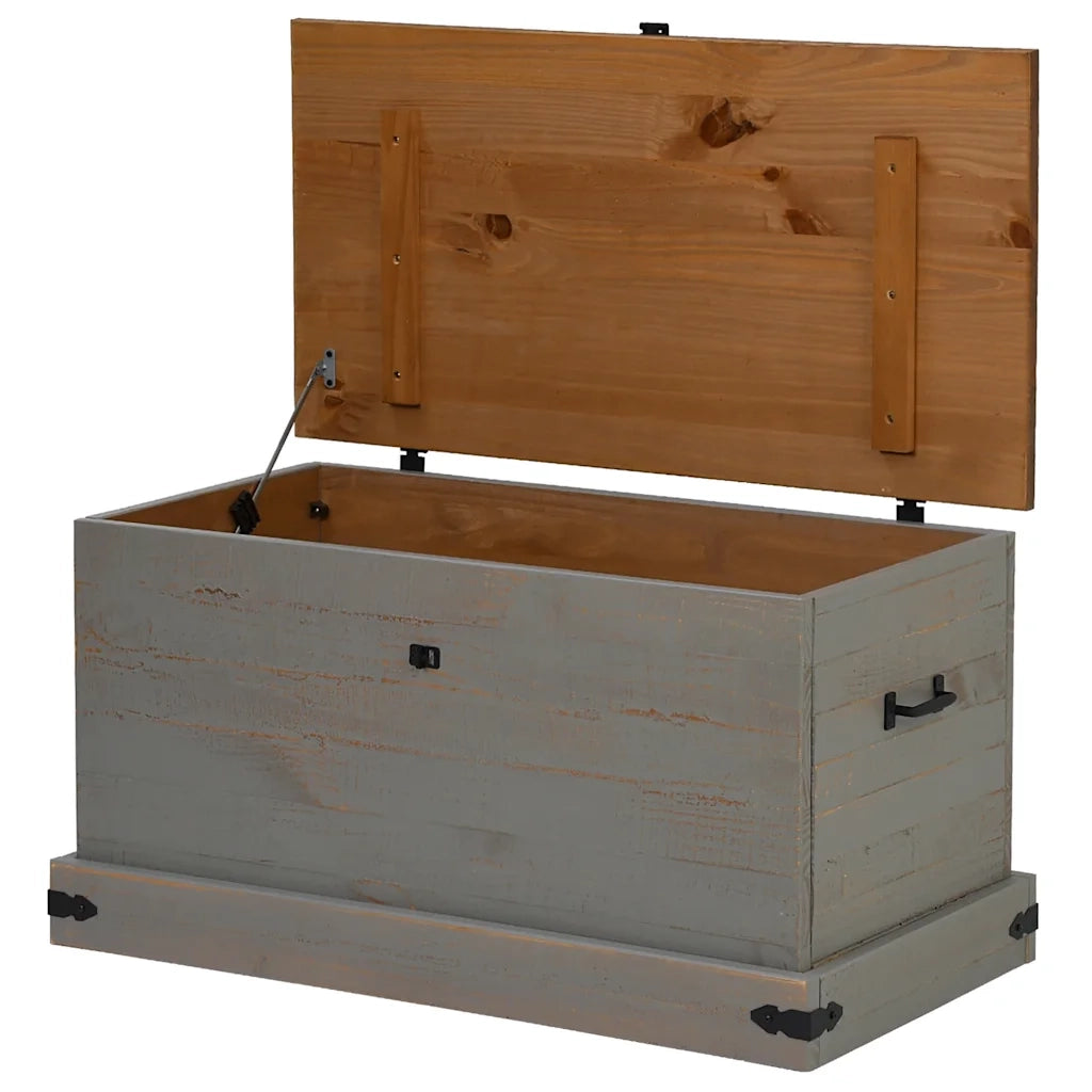 Cassapanca-Baule-Armadietto contenitore HALDEN Grigio 91x48x47 cm in Legno Massello di Pino