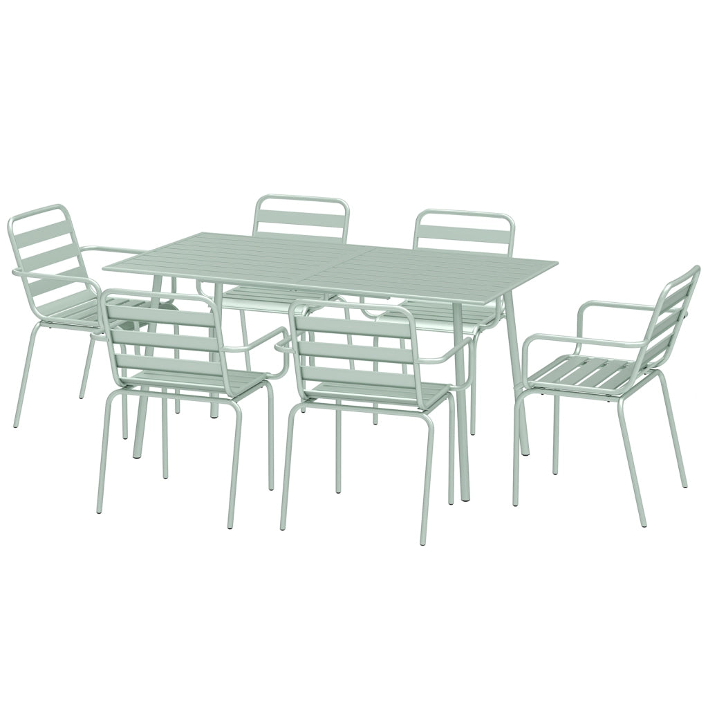 Set da giardino 7 pezzi con tavolo e 6 sedie impilabili in acciaio verde chiaro ¨C zephmum ¨C verde chiaro