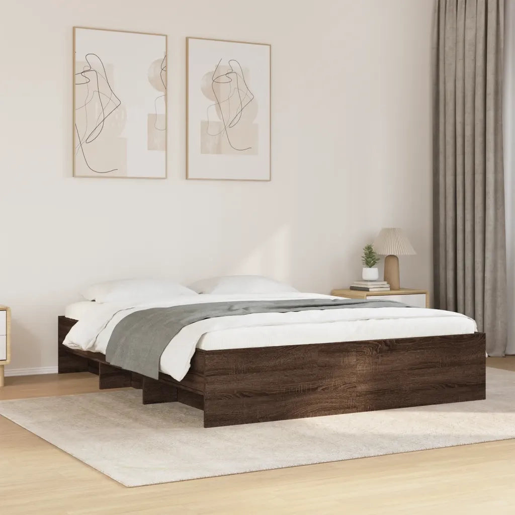 Letto matrimoniale | Letto per adulti | Giroletto senza Materasso Rovere Marrone 150x200 cm Truciolato