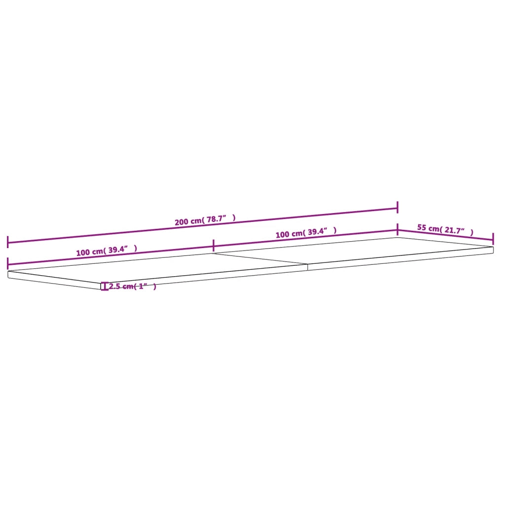 Piano Scrivania 200x55x2,5 cm in Legno Massello di Faggio 356097