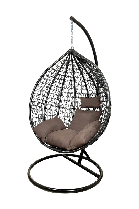 Sedia a Dondolo Poltrona Pensile Sospesa in Rattan per Interno ed Esterno Ovetto Modello Elettra Nido Uovo AutoPortante Completa di Struttura in Acciaio e Cuscini Sfoderabili