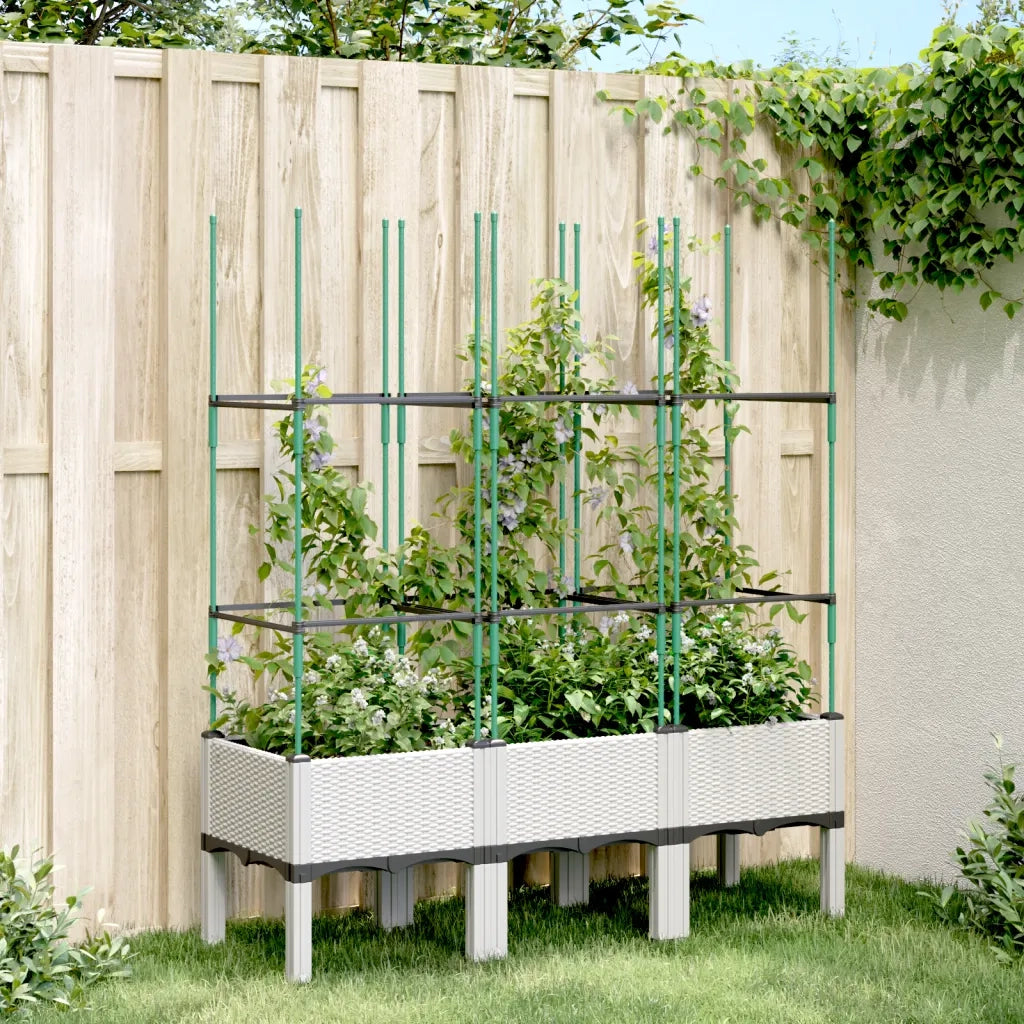 Fioriera da Giardino con Graticcio-Vaso da Esterno-Fioriera con Griglia Bianco 120x40x142,5 cm PP