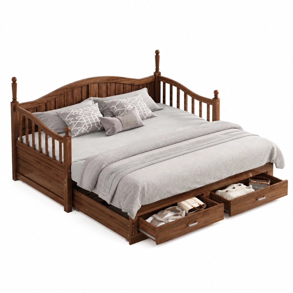 Letto multifunzionale estraibile in legno noce naturale 90 x 190 cm