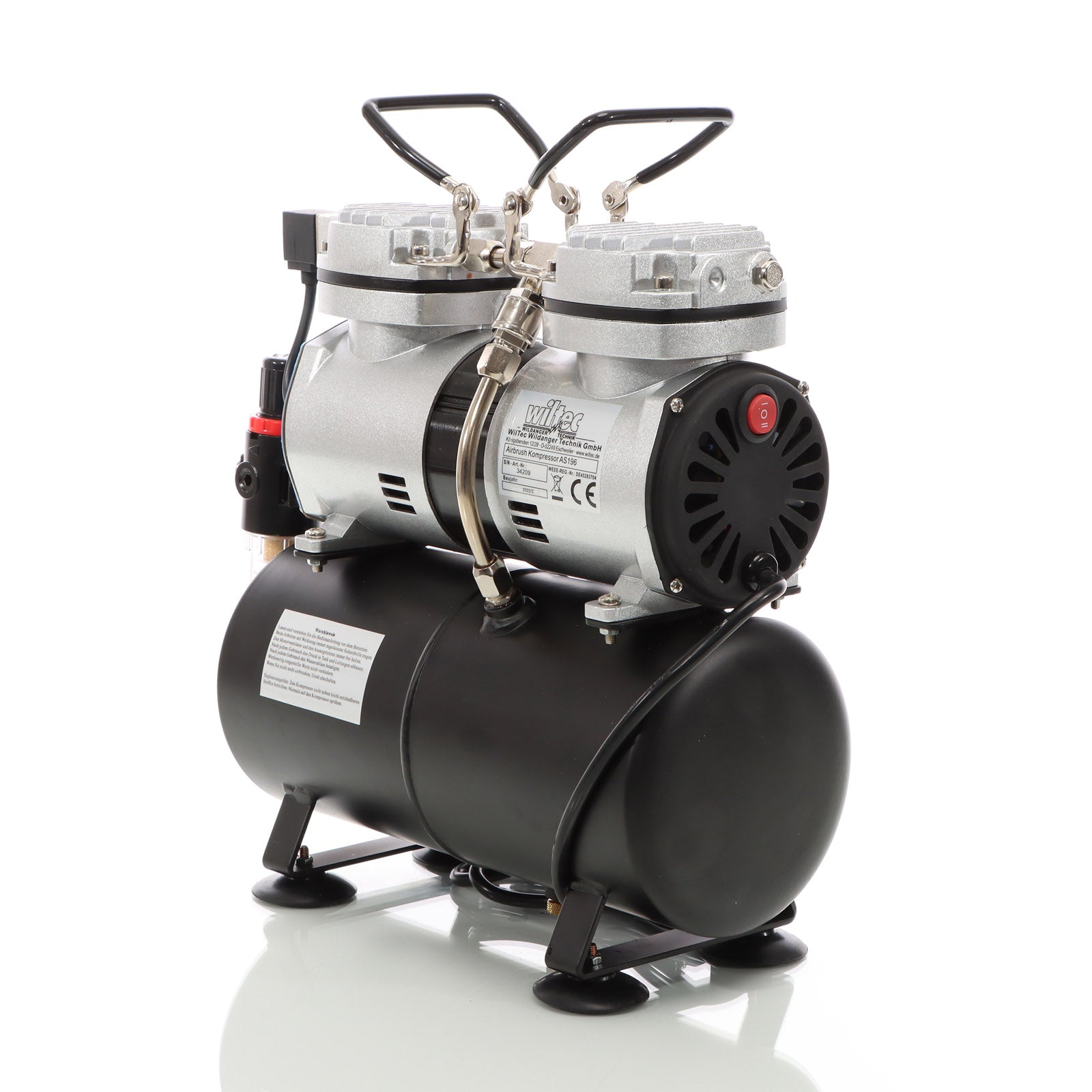 Compressore per aerografo AS196 con serbatoio aria 2 cilindri 6 bar Spegnimento automatico