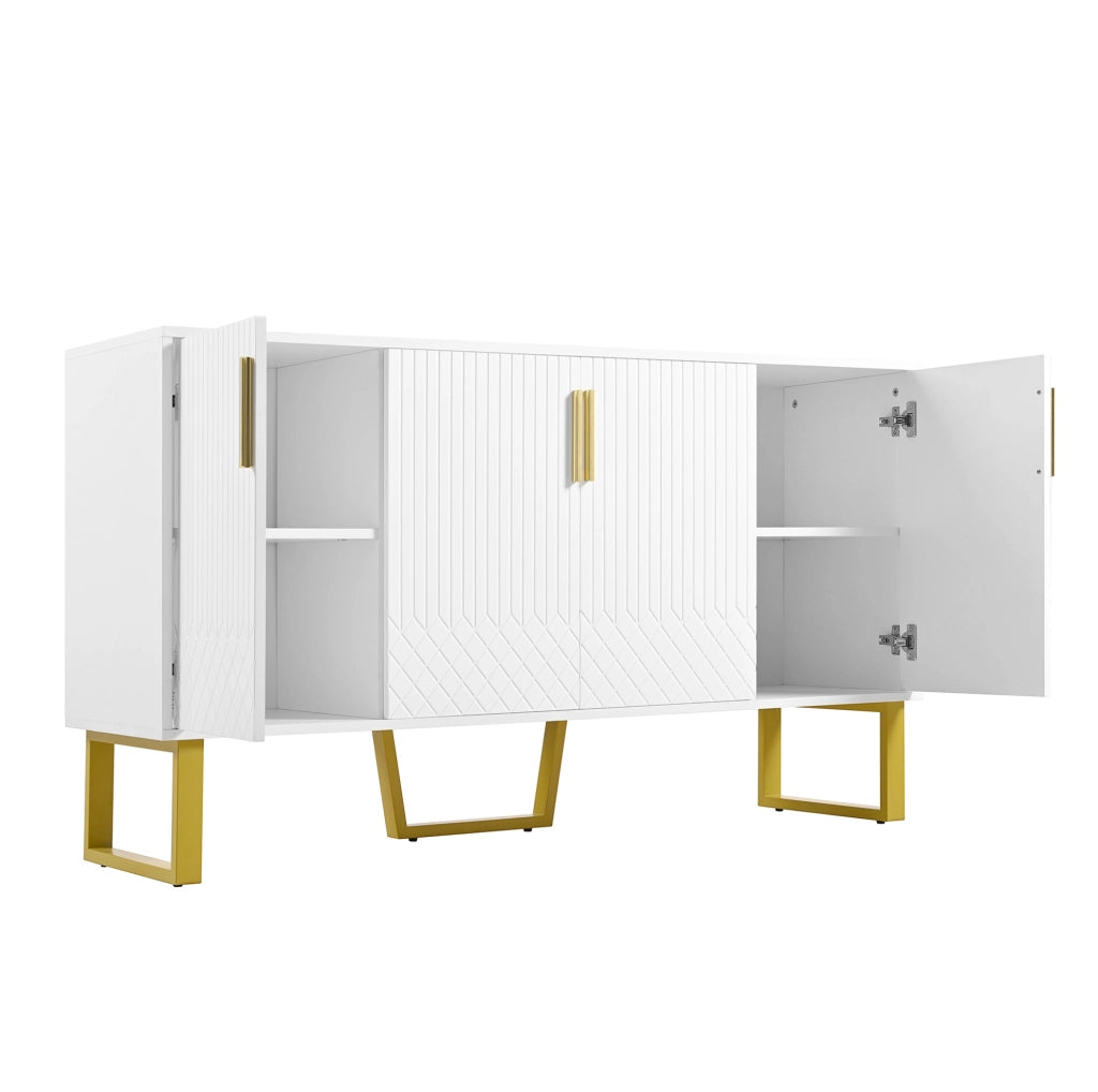 Credenza 140x40x80 cm a 4 ante con ampio spazio contenitivo in MDF bianco