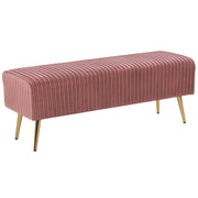 Panca Velluto Rosa Imbottito Gambe In Metallo dorato 118 cm Glamour Soggiorno Camera Da Letto Corridoio