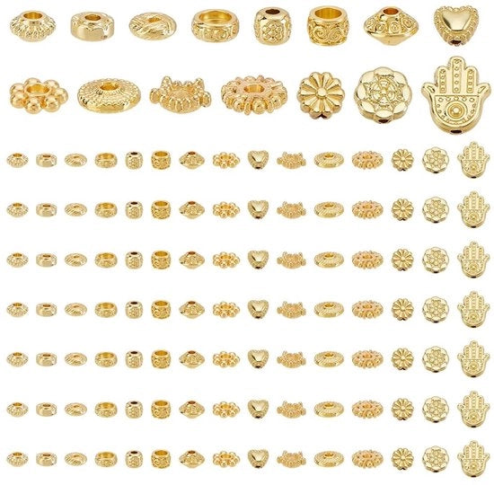Accessori per gioielli 120 pezzi - Filo dorato - Anelli piatti - Creazione di gioielli - 15 stili - Dimensioni 4,2 ~ 11 mm - Filo per gioielli