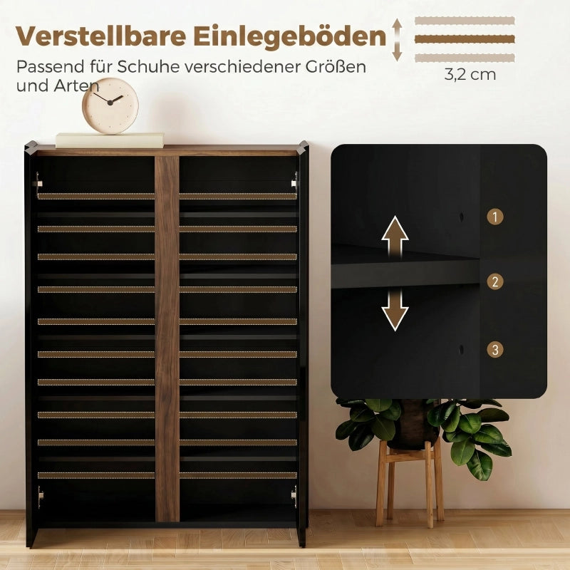 Scarpiera con apertura silenziosa di sicurezza, 6 ripiani, design senza maniglie, nero lucido