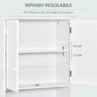kleankin Mobile Bagno Sospeso con Armadietto a 2 Ante e Ripiano Aperto, Mensola Interna Regolabile, Bianco