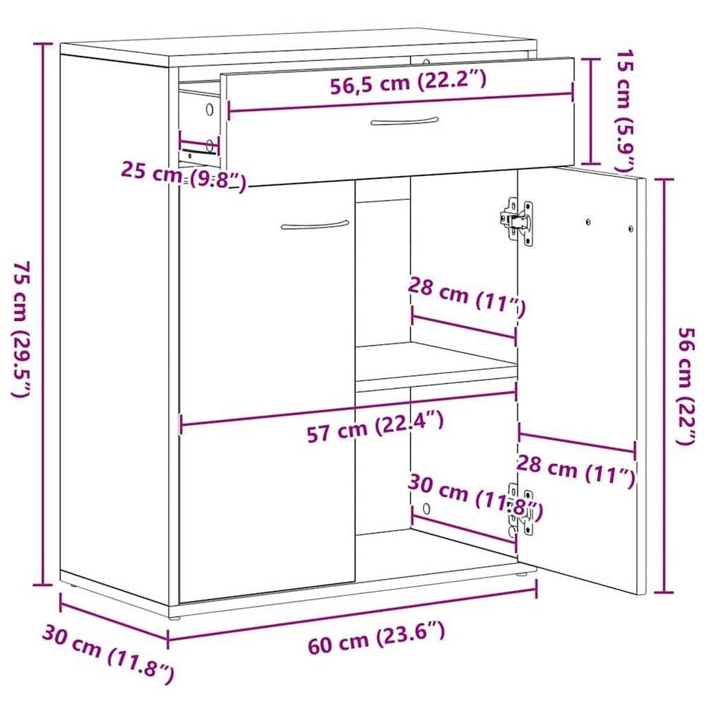 Sideboard White 60x30x75 Cm Wood-based Material