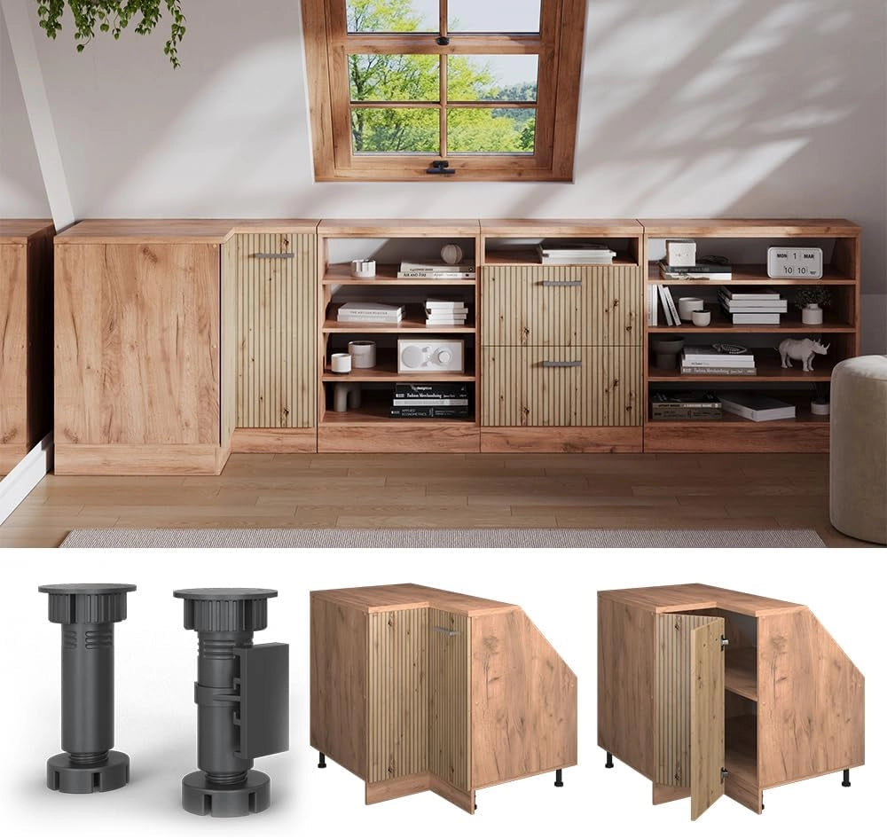 Mobile sottotetto Mobile angolare Rion, Rovere artigianale, 75.6 x 81.6 cm con 1 porta, carcassa dell’armadio profondità 60 cm, adatto per il salvaspazio sotto tetti spioventi